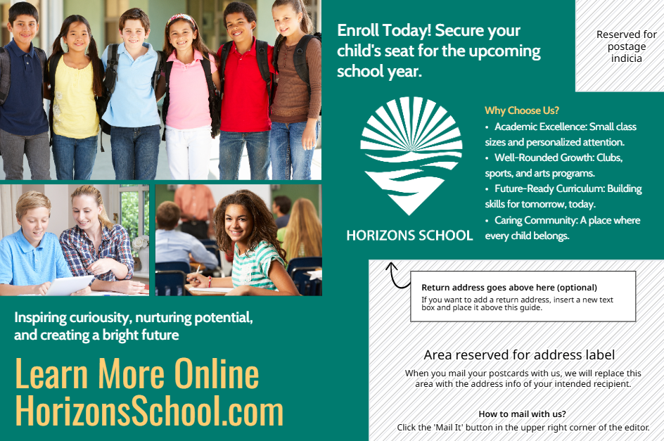 school enrollment postcard example - missionprint.com&nbsp;